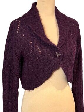 Vintage LOFT Fairy Grunge Whimsigoth Cropped Cardigan Sz S Crystal Button